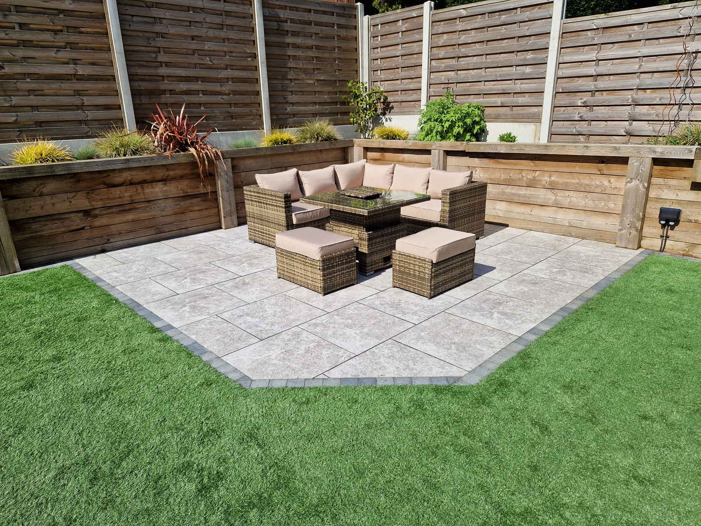 Signature Weave - Outdoor Furniture - Georgia Nature Brown Corner Sofa With Lift Table Ice Bucket & 2 Ottomans